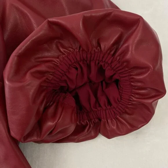 Mare Mare x Anthropologie Red Faux Leather Puff Sleeve Bow Back Dress Medium - Picture 13 of 14